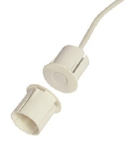 MC 340-S32-5 Alarmtech contact magnétique à encastrer PVC, NC, distance de fonctionnement 35mm, diamètre +/- 26mm, câble de 2m, blanc, pour les portes en acier.